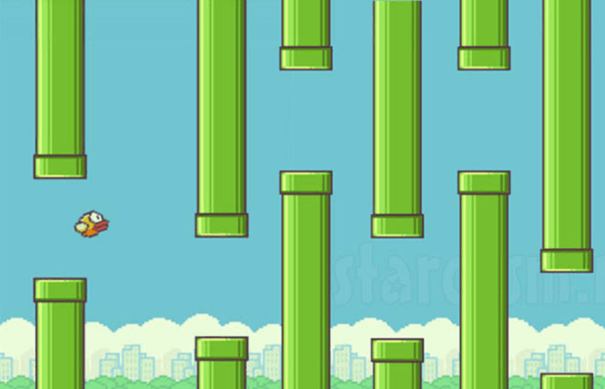 Cartoon flying bird dodging from hitting the pipes Cartoon flying bird dodging from hitting the pipes